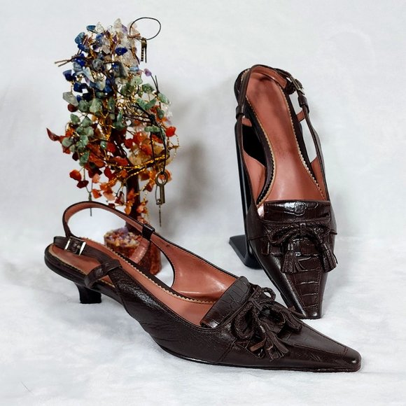 Audrey Brooke Shoes - Audrey Brooke | Elaine Leather Slingback Bowtie Pump Size 7.5
